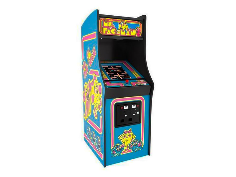 A Ms. Pac-man arcade machine rental on a white background.