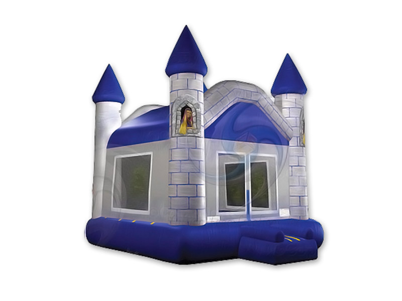 A medieval standard castle inflatable bounce house rental with a white background.