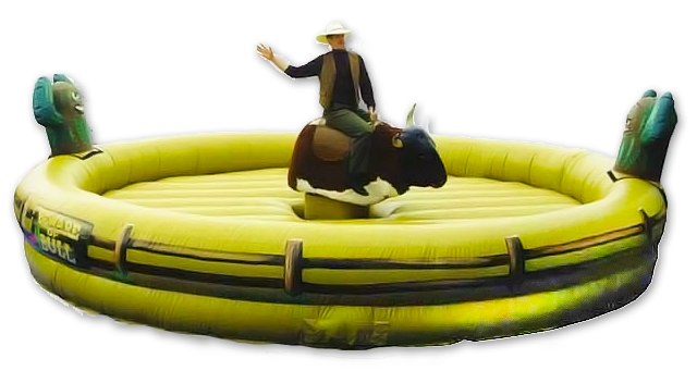 Our deluxe mechanical bull rental! Complete with an inflatable ring for the safety of the challengers.