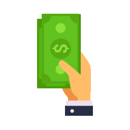 An icon illustration of a hand holding two bills, indicating a cash payment