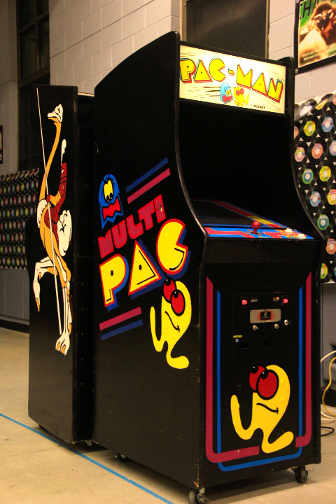 A pac-man classic arcade game. This was a naperville arcade rental for a high school.